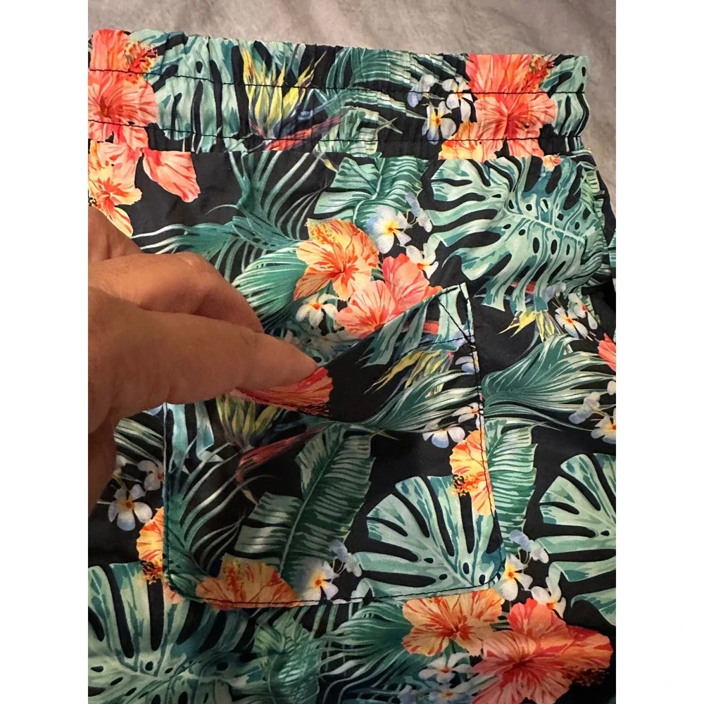 Centro Mens Tropical Floral Swim Trunks XXL Green Black Red Hibiscus MS1001 NEW